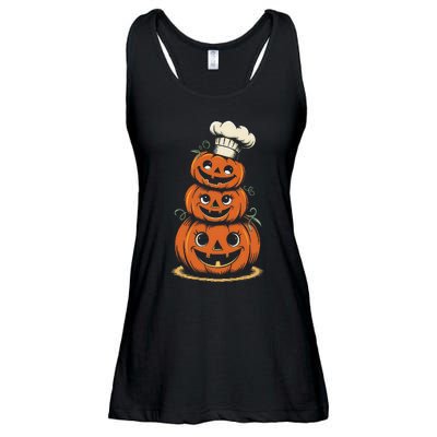 Halloween Pumpkin Stack Chef Hat Spooky Scary Ladies Essential Flowy Tank