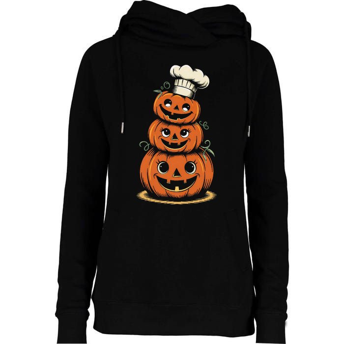 Halloween Pumpkin Stack Chef Hat Spooky Scary Womens Funnel Neck Pullover Hood