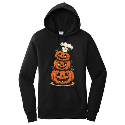 Halloween Pumpkin Stack Chef Hat Spooky Scary Women's Pullover Hoodie