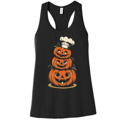 Halloween Pumpkin Stack Chef Hat Spooky Scary Women's Racerback Tank