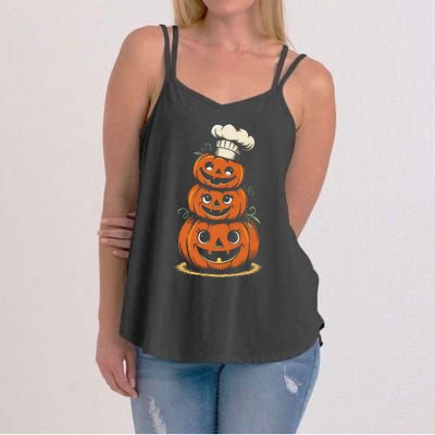 Halloween Pumpkin Stack Chef Hat Spooky Scary Women's Strappy Tank