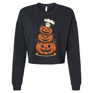 Halloween Pumpkin Stack Chef Hat Spooky Scary Cropped Pullover Crew