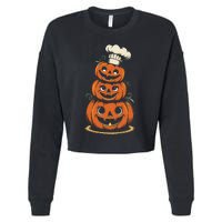 Halloween Pumpkin Stack Chef Hat Spooky Scary Cropped Pullover Crew