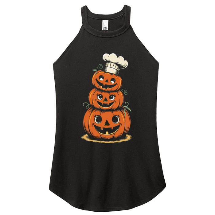 Halloween Pumpkin Stack Chef Hat Spooky Scary Women's Perfect Tri Rocker Tank