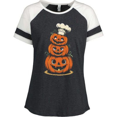 Halloween Pumpkin Stack Chef Hat Spooky Scary Enza Ladies Jersey Colorblock Tee