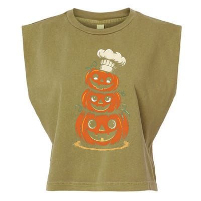 Halloween Pumpkin Stack Chef Hat Spooky Scary Garment-Dyed Women's Muscle Tee