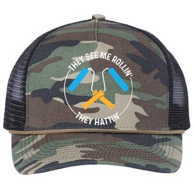 House Painter Saying | They See Me Rollin' They Hattin' Retro Rope Trucker Hat Cap