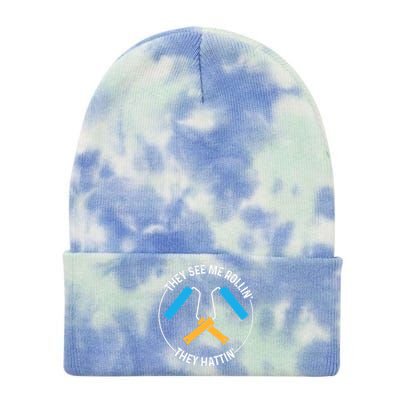 House Painter Saying | They See Me Rollin' They Hattin' Tie Dye 12in Knit Beanie