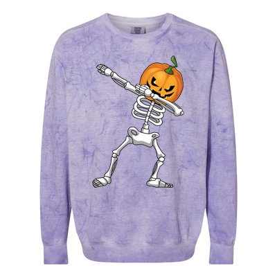 Halloween Pumpkin Skeleton Dabbing Funny Gift Colorblast Crewneck Sweatshirt