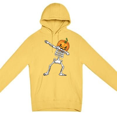 Halloween Pumpkin Skeleton Dabbing Funny Gift Premium Pullover Hoodie