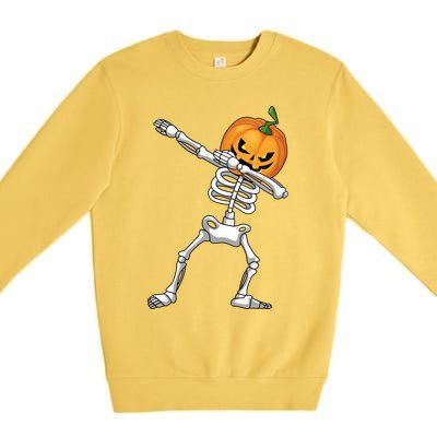 Halloween Pumpkin Skeleton Dabbing Funny Gift Premium Crewneck Sweatshirt