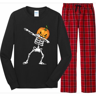 Halloween Pumpkin Skeleton Dabbing Funny Gift Long Sleeve Pajama Set