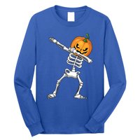 Halloween Pumpkin Skeleton Dabbing Funny Gift Long Sleeve Shirt