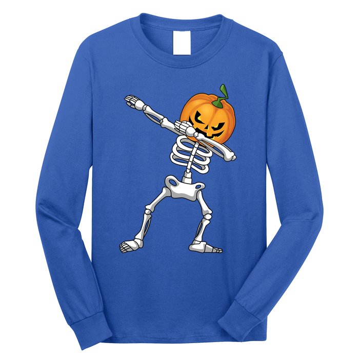 Halloween Pumpkin Skeleton Dabbing Funny Gift Long Sleeve Shirt