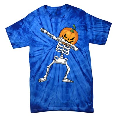 Halloween Pumpkin Skeleton Dabbing Funny Gift Tie-Dye T-Shirt