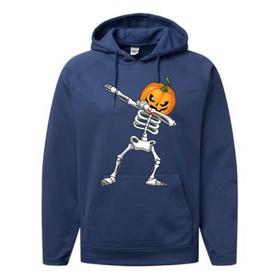 Halloween Pumpkin Skeleton Dabbing Funny Gift Performance Fleece Hoodie