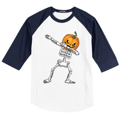 Halloween Pumpkin Skeleton Dabbing Funny Gift Baseball Sleeve Shirt