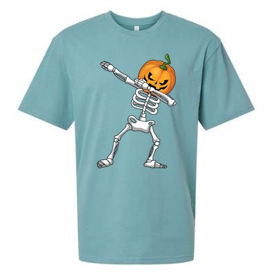 Halloween Pumpkin Skeleton Dabbing Funny Gift Sueded Cloud Jersey T-Shirt