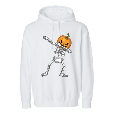 Halloween Pumpkin Skeleton Dabbing Funny Gift Garment-Dyed Fleece Hoodie