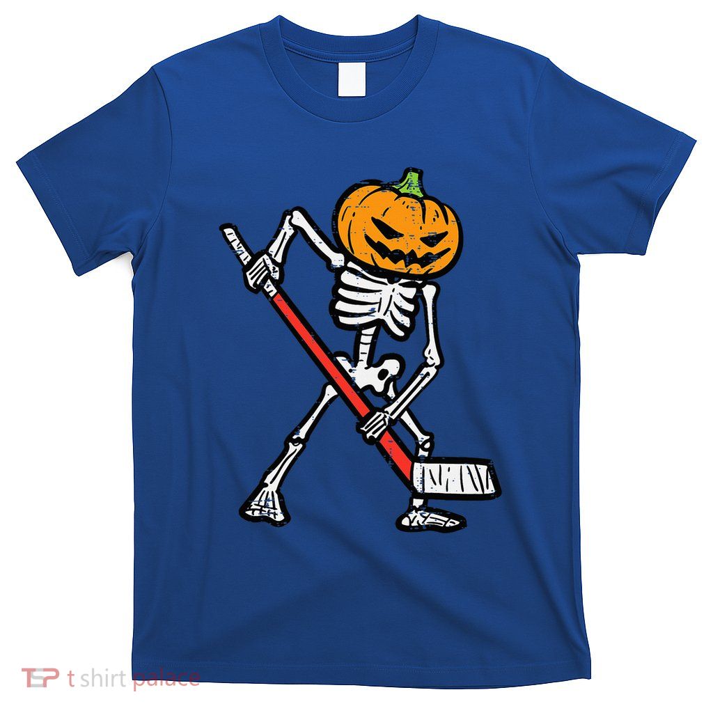 Halloween Pumpkin Skeleton Ice Hockey Costume T-Shirt