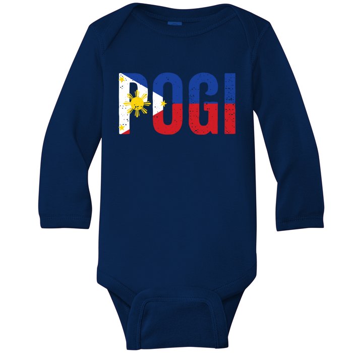 Hilarious Pogi Statement In Philippine Flag Baby Long Sleeve Bodysuit