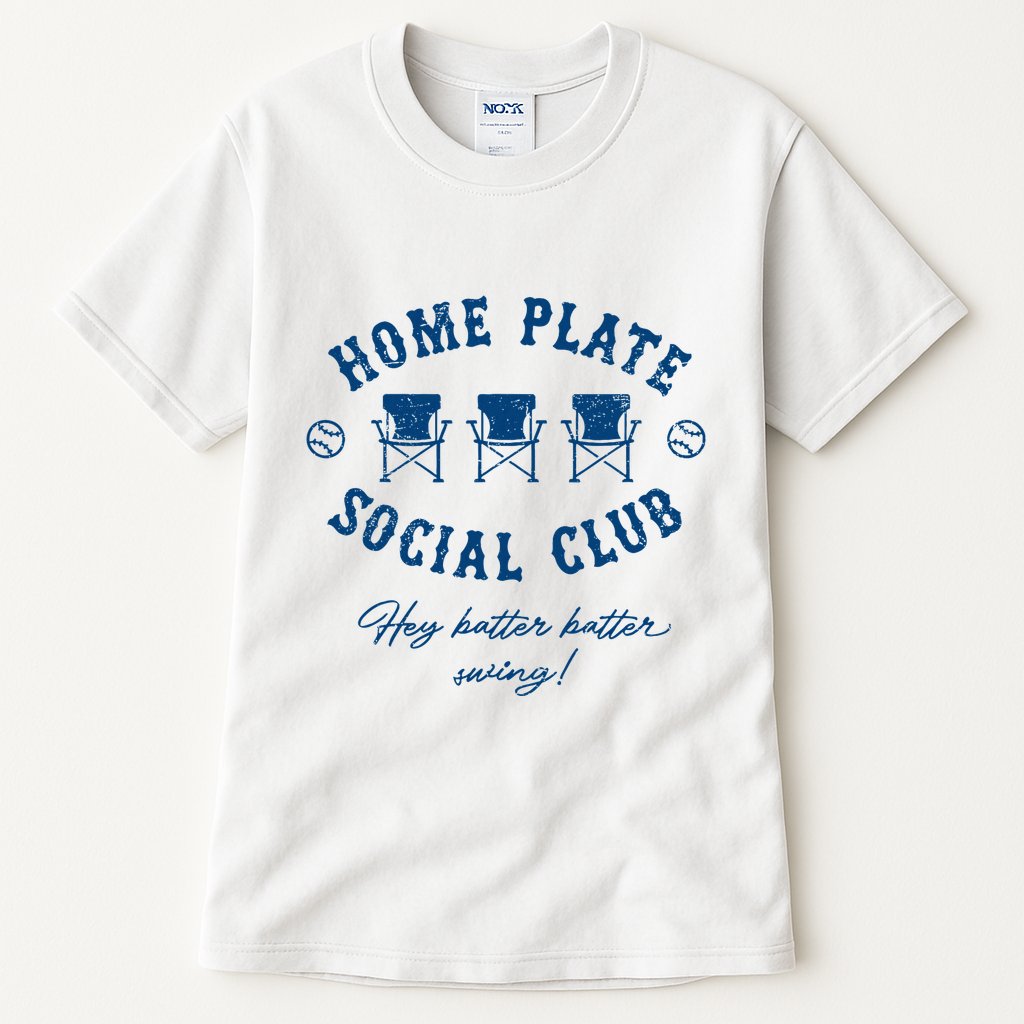 Home Plate Social Club Hey Batter Batter Swing Baseball Tall T-Shirt