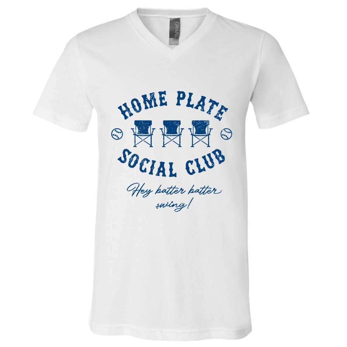 Home Plate Social Club Hey Batter Batter Swing Baseball V-Neck T-Shirt