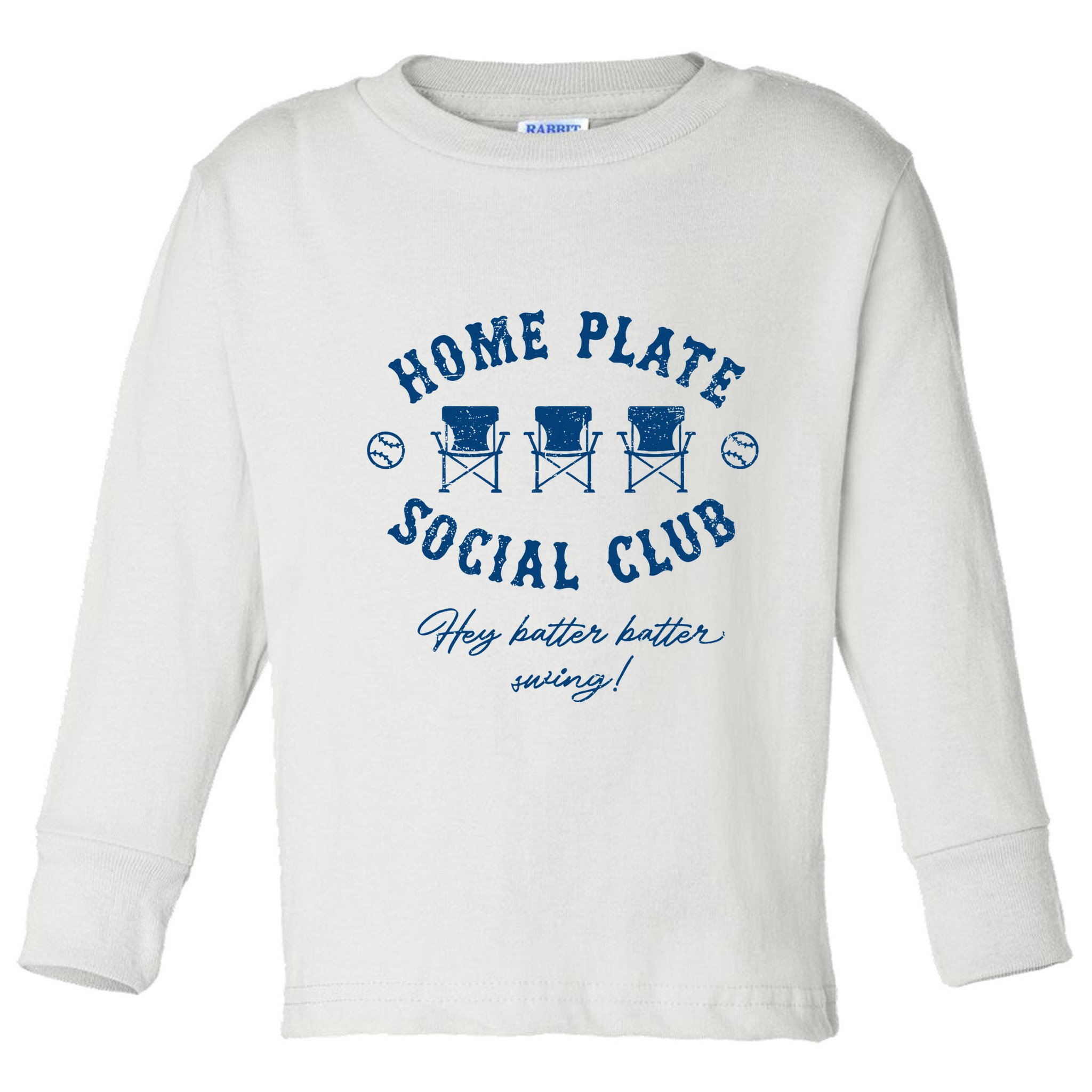 Home Plate Social Club Hey Batter Batter Swing Baseball Toddler Long Sleeve Shirt