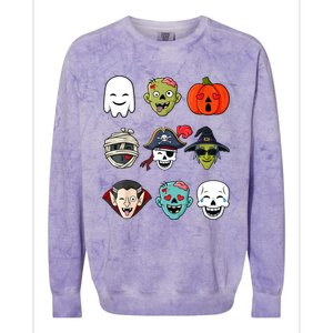 Halloween Pirate Skeleton Zombie Mummy Funny Faces Colorblast Crewneck Sweatshirt