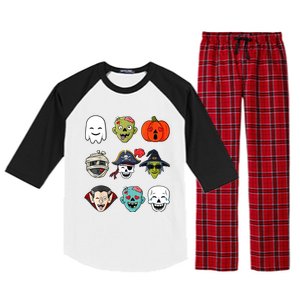 Halloween Pirate Skeleton Zombie Mummy Funny Faces Raglan Sleeve Pajama Set