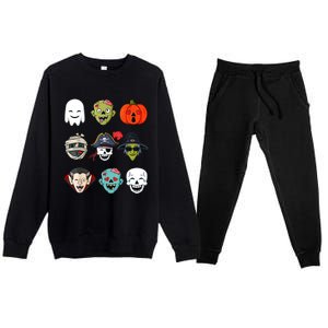 Halloween Pirate Skeleton Zombie Mummy Funny Faces Premium Crewneck Sweatsuit Set