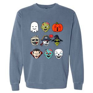 Halloween Pirate Skeleton Zombie Mummy Funny Faces Garment-Dyed Sweatshirt