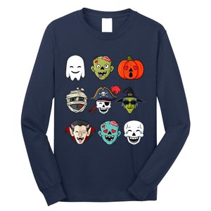 Halloween Pirate Skeleton Zombie Mummy Funny Faces Long Sleeve Shirt