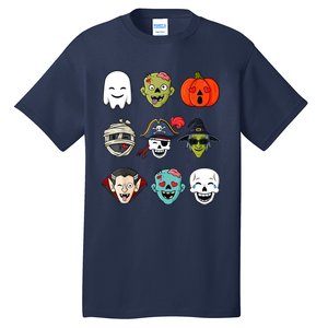 Halloween Pirate Skeleton Zombie Mummy Funny Faces Tall T-Shirt