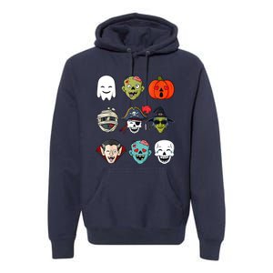 Halloween Pirate Skeleton Zombie Mummy Funny Faces Premium Hoodie