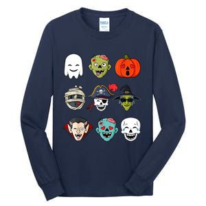 Halloween Pirate Skeleton Zombie Mummy Funny Faces Tall Long Sleeve T-Shirt