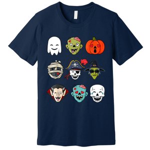 Halloween Pirate Skeleton Zombie Mummy Funny Faces Premium T-Shirt