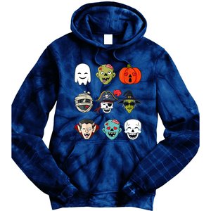 Halloween Pirate Skeleton Zombie Mummy Funny Faces Tie Dye Hoodie