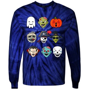 Halloween Pirate Skeleton Zombie Mummy Funny Faces Tie-Dye Long Sleeve Shirt