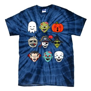 Halloween Pirate Skeleton Zombie Mummy Funny Faces Tie-Dye T-Shirt