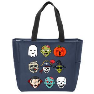 Halloween Pirate Skeleton Zombie Mummy Funny Faces Zip Tote Bag