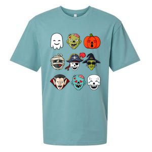 Halloween Pirate Skeleton Zombie Mummy Funny Faces Sueded Cloud Jersey T-Shirt