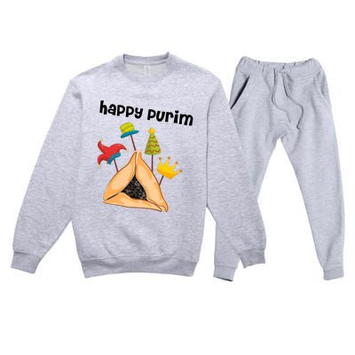 Happy Purim Tu Bishvat Hamantaschen Premium Crewneck Sweatsuit Set