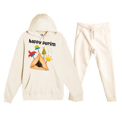 Happy Purim Tu Bishvat Hamantaschen Premium Hooded Sweatsuit Set