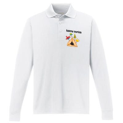 Happy Purim Tu Bishvat Hamantaschen Performance Long Sleeve Polo