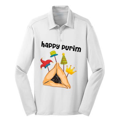 Happy Purim Tu Bishvat Hamantaschen Silk Touch Performance Long Sleeve Polo