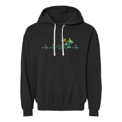 Heartbeat Palm Tree Retro Tropical Beach Island Trees Garment-Dyed Fleece Hoodie