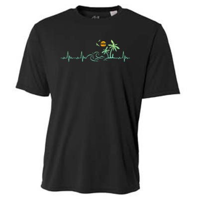 Heartbeat Palm Tree Retro Tropical Beach Island Trees Cooling Performance Crew T-Shirt