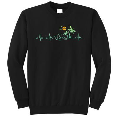 Heartbeat Palm Tree Retro Tropical Beach Island Trees Sweatshirt