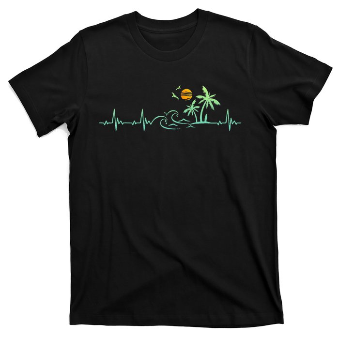 Heartbeat Palm Tree Retro Tropical Beach Island Trees T-Shirt